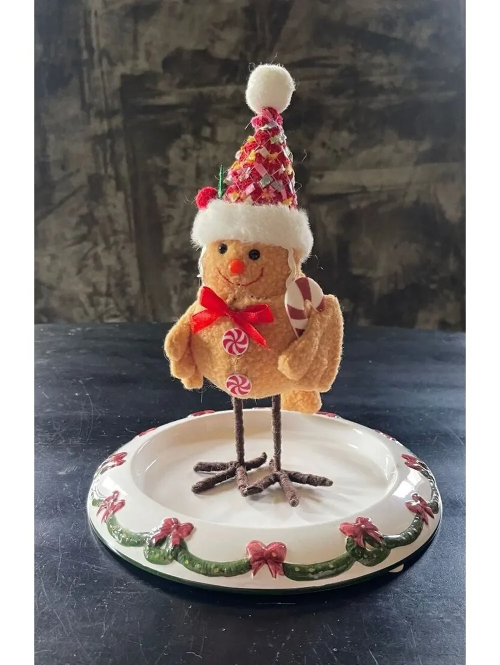 Christmas Bird Figurine with Festive Hat and Candy Cane